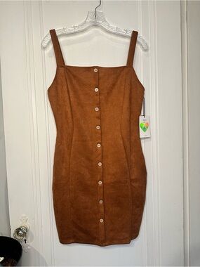 IRIS Suede Mini Dress with button detail 
Size L